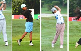 Prominent winners of Leg 2 of US Kids Golf India (North) 2026 – From left Nihal Cheema, Drona Singh Dhull, Aaradhya Bhatnagar and Avni Atreya at the Classic Golf and Country Club.