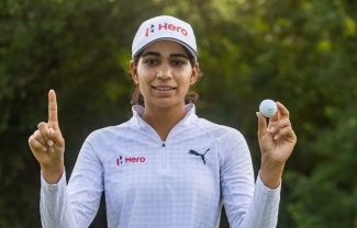 Diksha Dagar after her hole in one in Mauritius